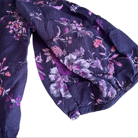 eyeshadow Keyhole V-neck Floral purple/pink Ruffled Waist 3/4 Sleeves Top size M - Picture 6 of 6